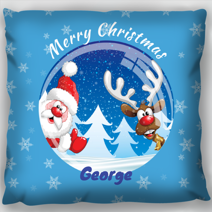 Santa & Rudolph Christmas Globe Cushion